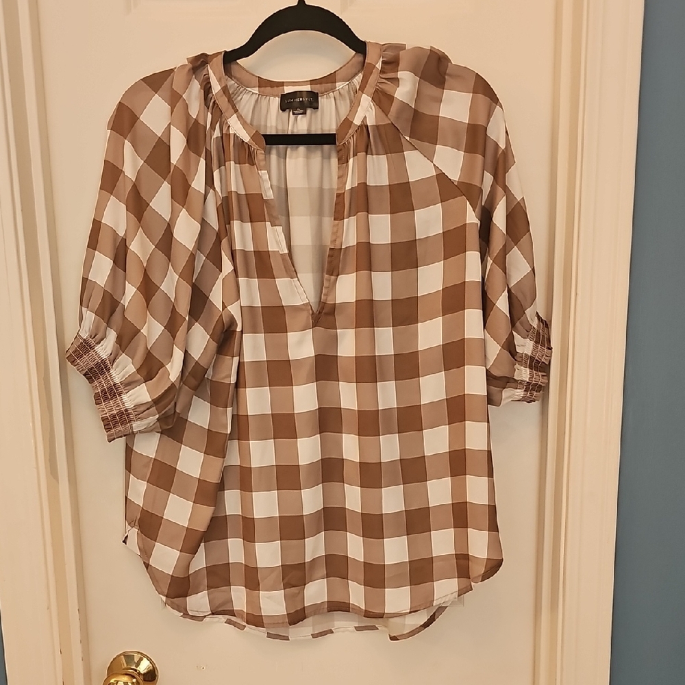 Summersalt Checkered Brown and White Blouse